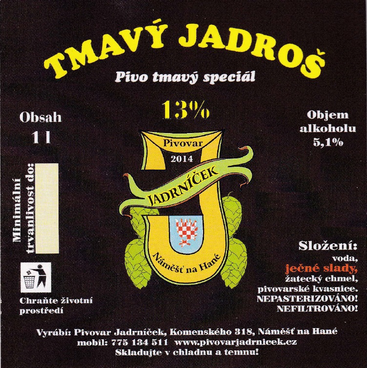 TMAVÝ JADROŠ Pivo tmavý speciál (1L) (Náměšť na Hané Jadrníček) (S)
