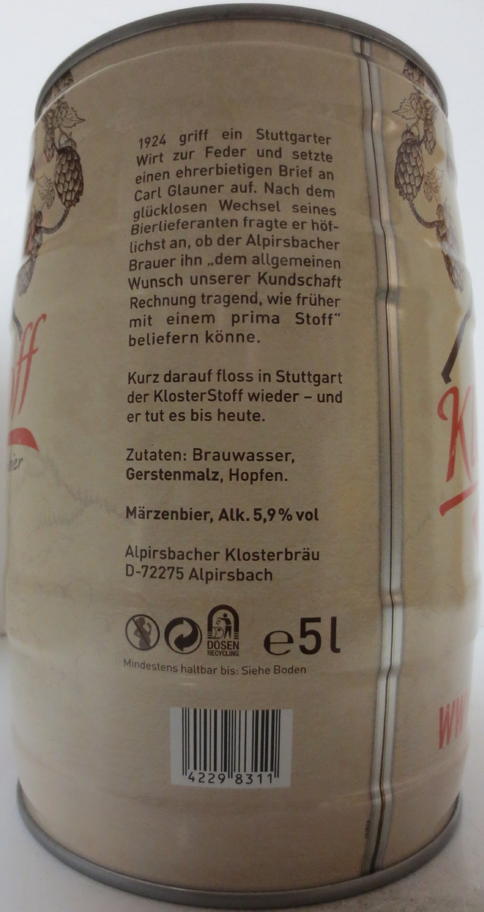 Alpirsbacher Kloster Stoff Märzenbier Spezialisten EDITION (5L) Nr.1 