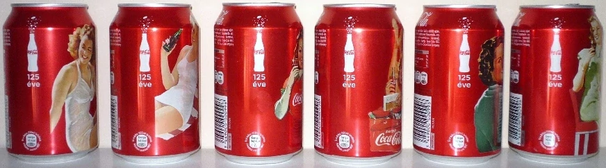 Coca Cola 125th anniversary set from HUNGARY (6 cans) (33cl) (T/O)