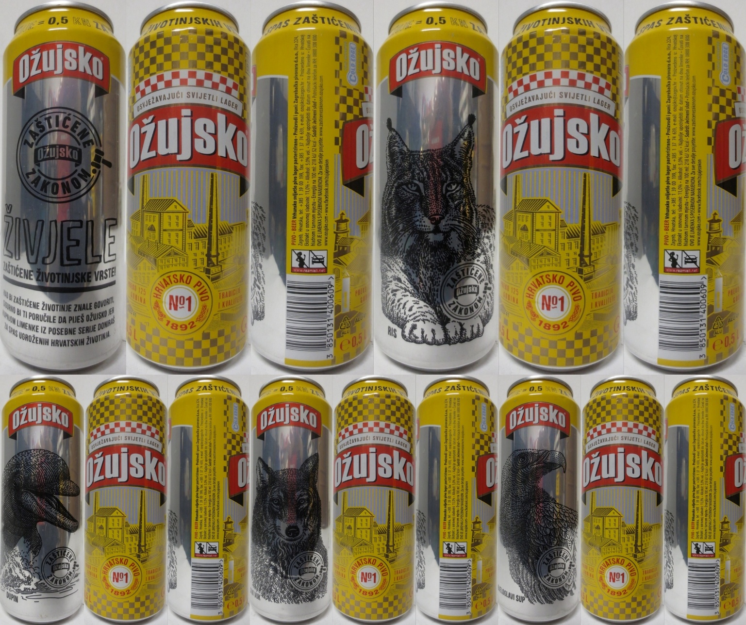 Ožujsko HRVATSKO PIVO No.1 complete beer cans set 5 cans from Croatia (50cl) (B/O) 