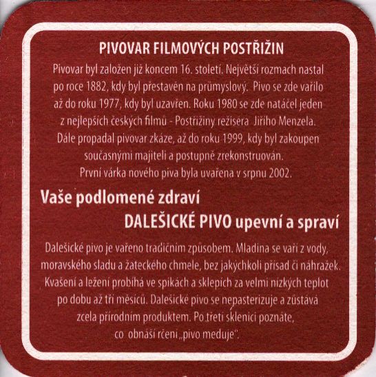 DALEŠICKÉ PIVO Pivovar filmových Postřižin (komín) (PTMP-Č-a+b)