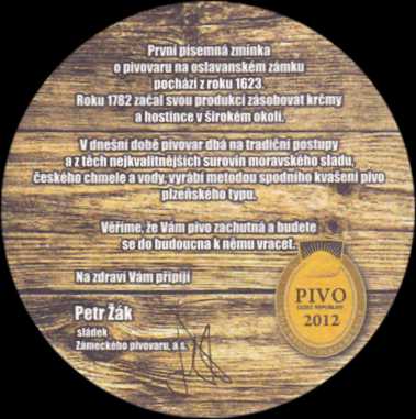 ZÁMECKÝ PIVOVAR 1623 OSLAVANY PIVO ČESKÉ REPUBLIKY 2012 č.4 (PTMP-K-ab) 