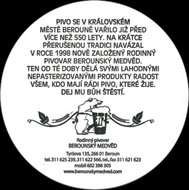 Berounský medvěd založeno 1998 Pivo, které žije. (PTMP-K-ab) 