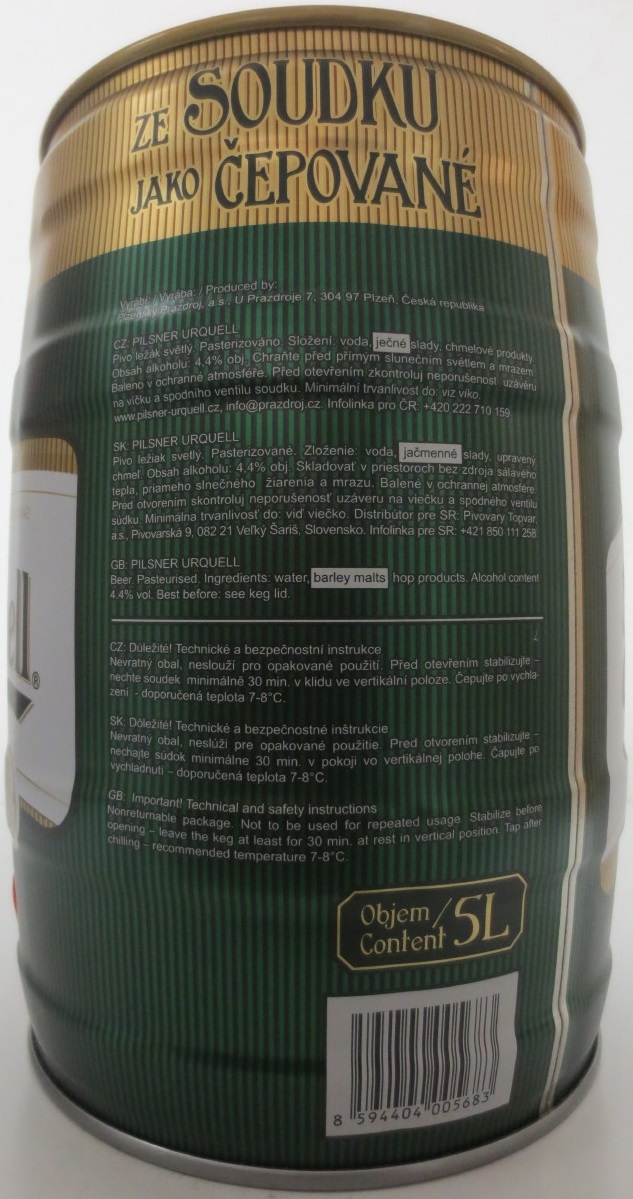 Pilsner Urquell BREWED IN PLZEŇ.CZECH č.2