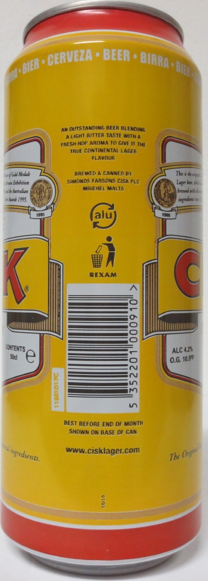 CISK Finest Quality Lager Beer (50cl) (B/O)