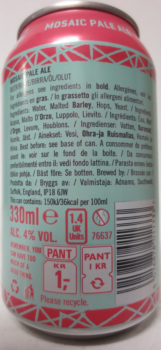 ADNAMS SOUTHWOLD MOSAIC PALE ALE 4,1% ABV (33cl)