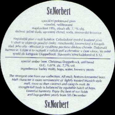 Sv. NORBERT SPECIAL BEER christmas doppelbock www.klasterni-pivovar.cz (PTMP-K-ab)