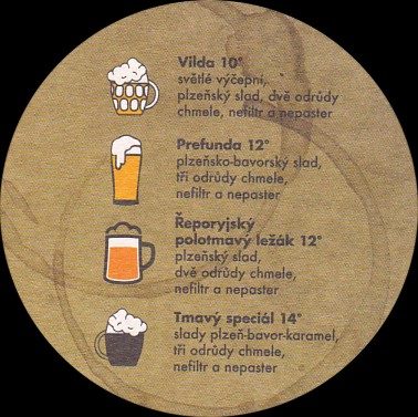 PIVOVAR Řeporyje (Vilda 10°Prefunda 12° Řeporyjský polotmavý ležák 12° Tmavý speciál 14°) (PTMP-K-ab) 
