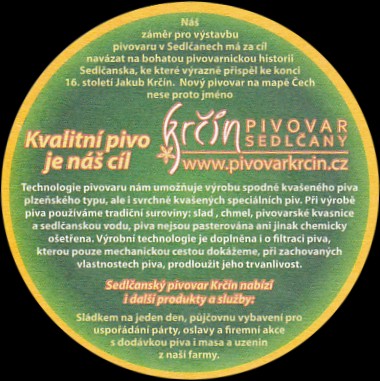 SEDLČANSKÝ PIVOVAR Krčín (žlutý okraj širší) (PTMP-K-ab)