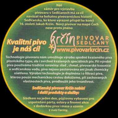 SEDLČANSKÝ PIVOVAR Krčín (žlutý okraj úzký) (PTMP-K-ab)