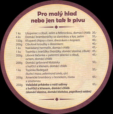 VRANÍK RODINNÝ PIVOVAR V TRNAVĚ Pro malý hlad - otoč tácek... Pro malý hlad nebo jen tak k pivu (PTMP-K-ab)