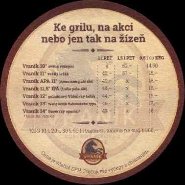 VRANÍK RODINNÝ PIVOVAR V TRNAVĚ prožeň Vraníka po zahradě otoč tácek Ke grilu, na akci nebo jen tak na žízeň (PTMP-K-ab)