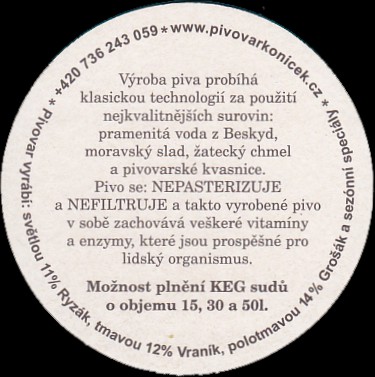 PIVOVAR KONÍČEK VOJKOVICE PIVO, KTERÉ VÁS ROZŘECHTÁ! (PTMP-K-ab) - 105mm