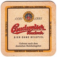 Budweiser Budvar BIER OHNE BEISPIEL 1895 1995 12099 BERLIN (PTEX-Č-ab) 