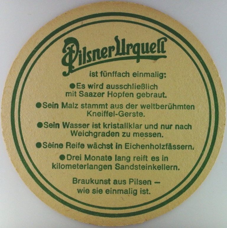 Pilsner Urquell Das Echte Gebraut in Pilsen IMPORTEUR STRELOW & CO. 2 HAMBURG 54 BORNMOOR 18 TEL. 544047 (PTEX-K-ab)