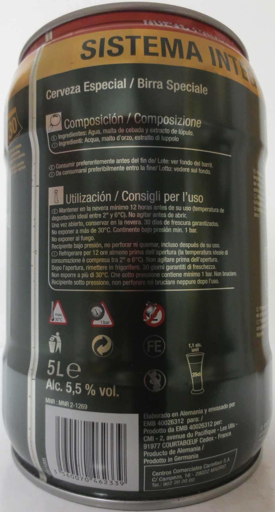 Carrefour Cerveze Birra Especial Speciale (5L) Nr.1 