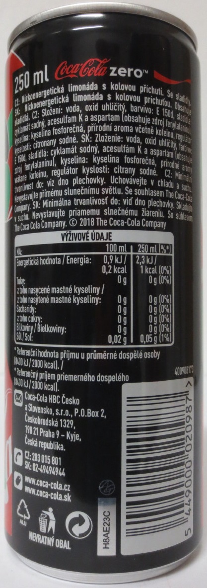 Coca Cola zero CUKRU zero KALORIÍ from CZECH REPUBLIC (25cl) (B/O)
