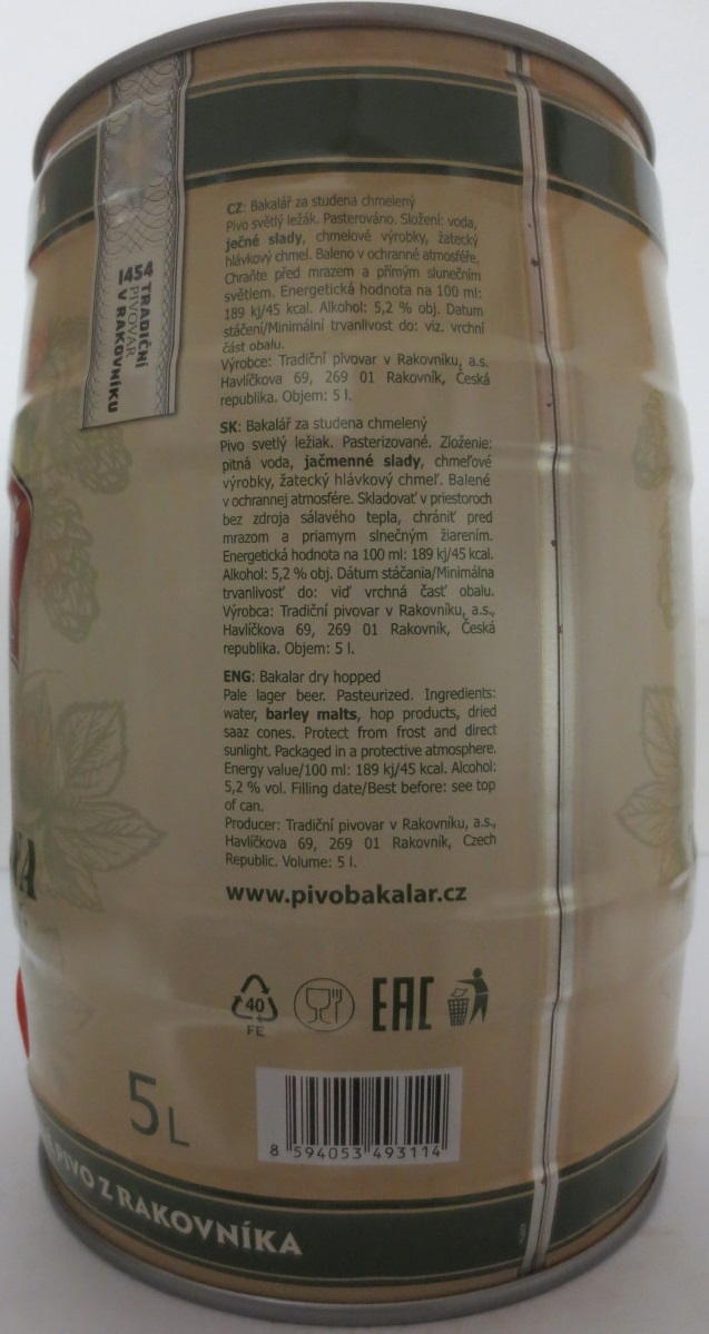 Bakalář SVĚTLÝ LEŽÁK ZA STUDENA CHMELENÝ