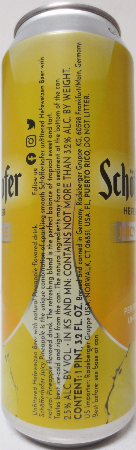 Schöfferhofer HEFEWEIZEN BIER JUICY PINEAPPLE (56,8cl) Nr.1 