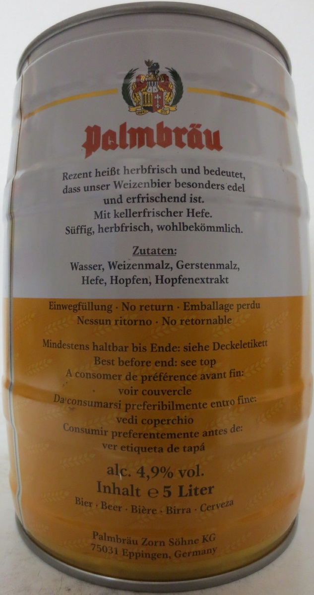 Palmbräu REZENT WEIZEN hell mit feiner Hefe